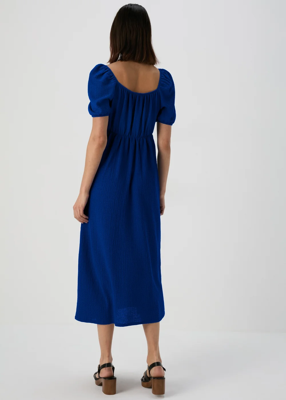 Blue Tie Front Textured Midi Dress - Size 8 Image 2