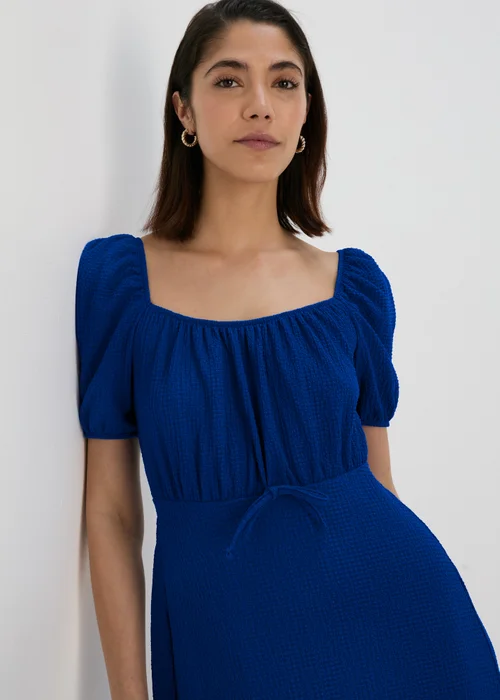 Blue Tie Front Textured Midi Dress - Size 8 Image 3