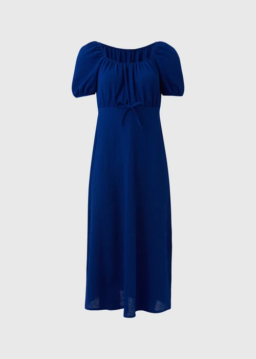 Blue Tie Front Textured Midi Dress - Size 8 Image 5