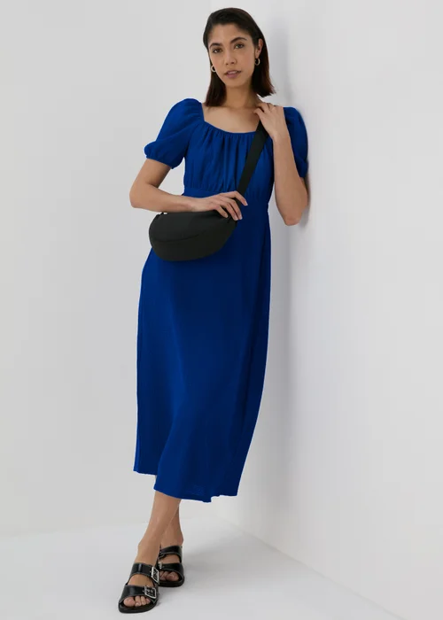 Blue Tie Front Textured Midi Dress - Size 8 Image 4