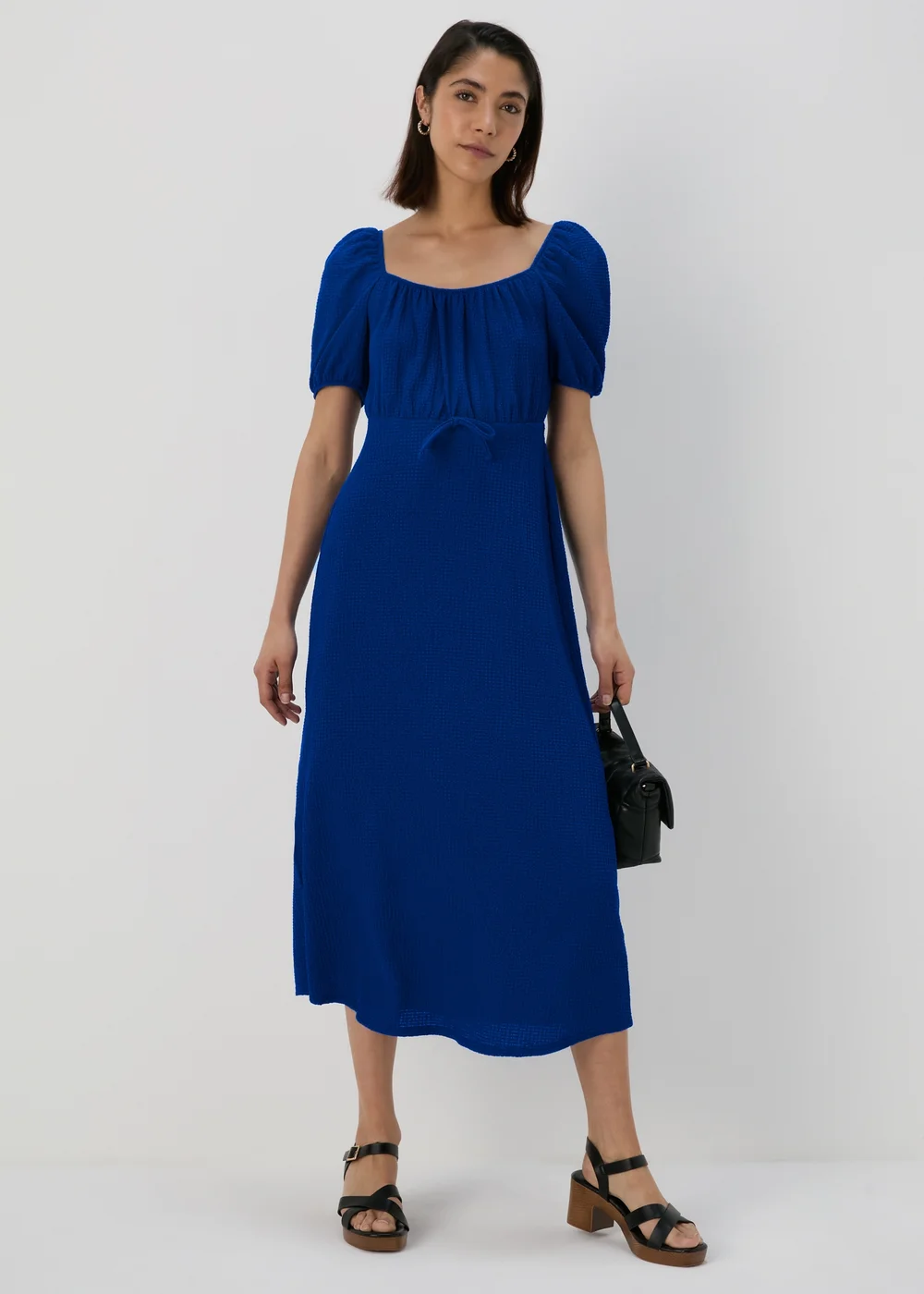 Blue Tie Front Textured Midi Dress - Size 8 Image 1