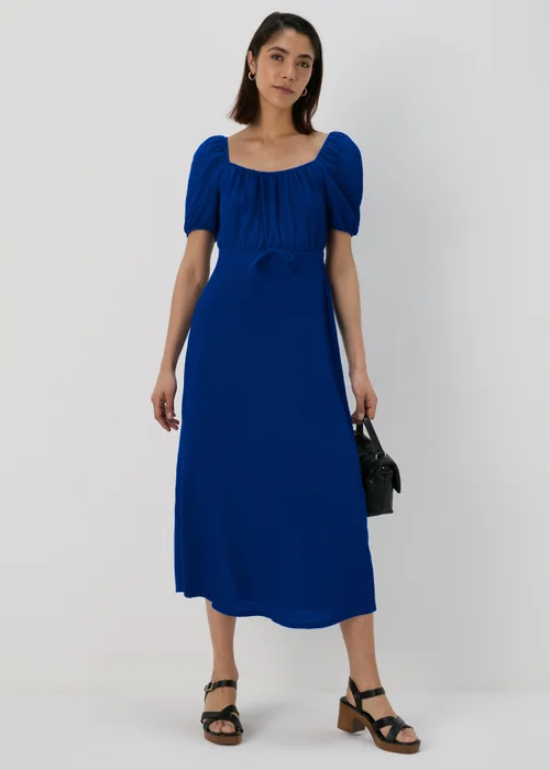 Blue Tie Front Textured Midi Dress - Size 8 Image 1