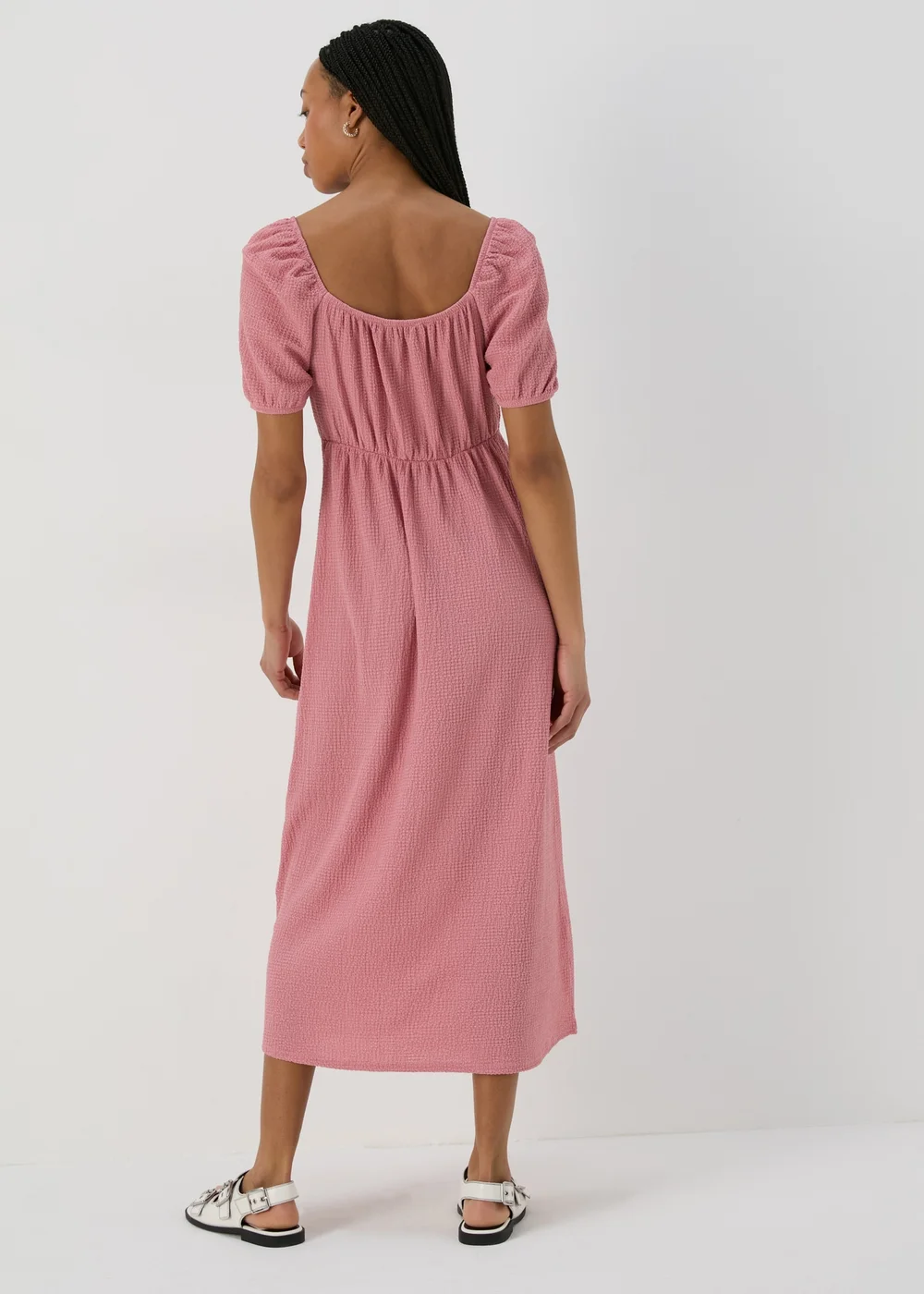 Pink Tie Front Textured Midi Dress - 8 Image 2