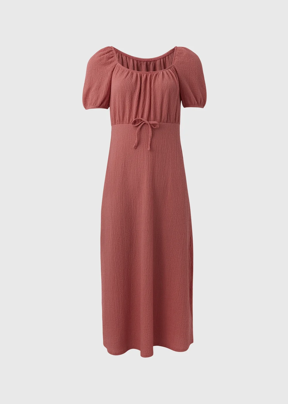 Pink Tie Front Textured Midi Dress - 8 Image 5
