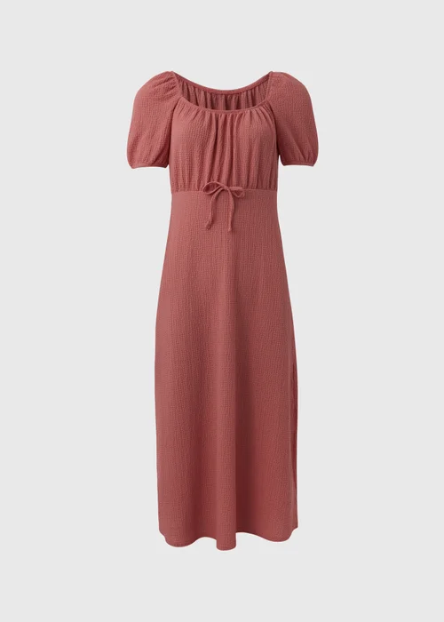 Pink Tie Front Textured Midi Dress - 8 Image 5