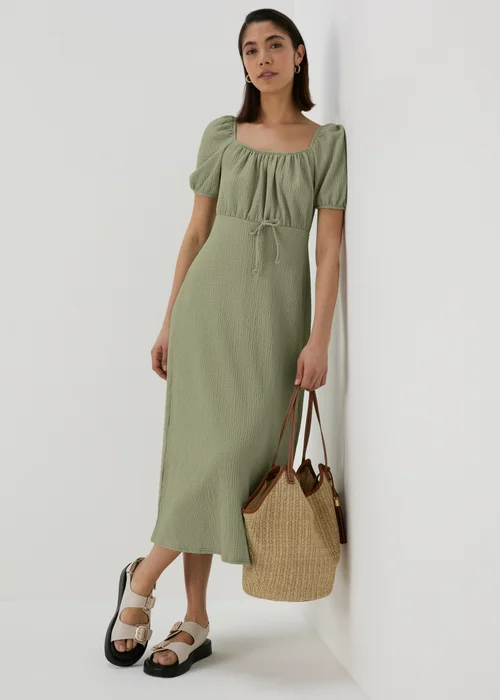 Green Tie Front Textured Midi Dress - Size 8 Image 4