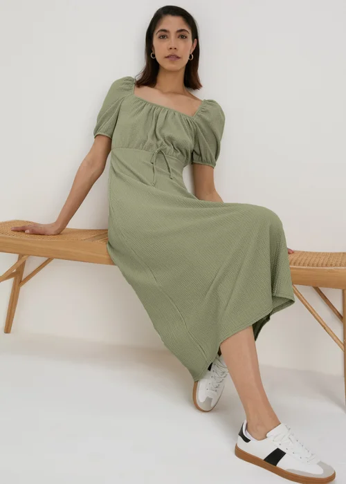 Green Tie Front Textured Midi Dress - Size 8 Image 1