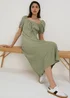 Green Tie Front Textured Midi Dress - Size 8 Image 1