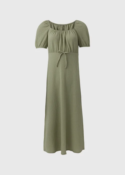 Green Tie Front Textured Midi Dress - Size 8 Image 5
