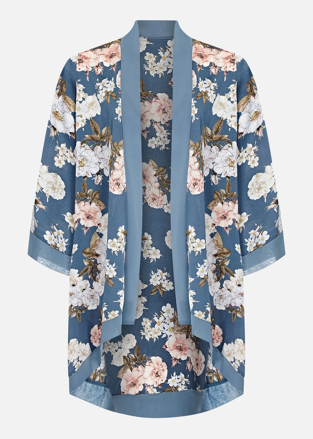 Mela Blue Plus Size Floral Satin Kimono - 18 Image 4