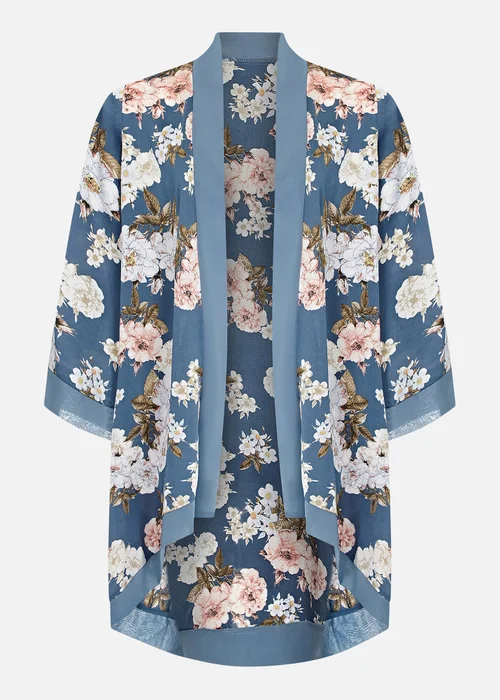 Mela Blue Plus Size Floral Satin Kimono - 18 Image 4