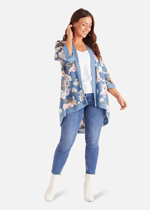 Mela Blue Plus Size Floral Satin Kimono - 18 Image 1