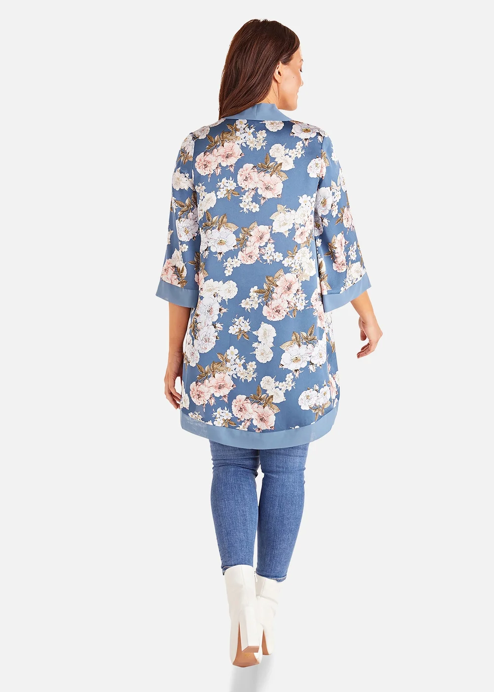 Mela Blue Plus Size Floral Satin Kimono - 18 Image 2