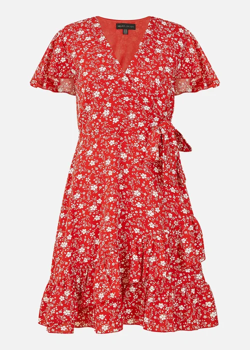 Mela Red Ditsy Floral Wrap Frill Dress - 8 Image 4