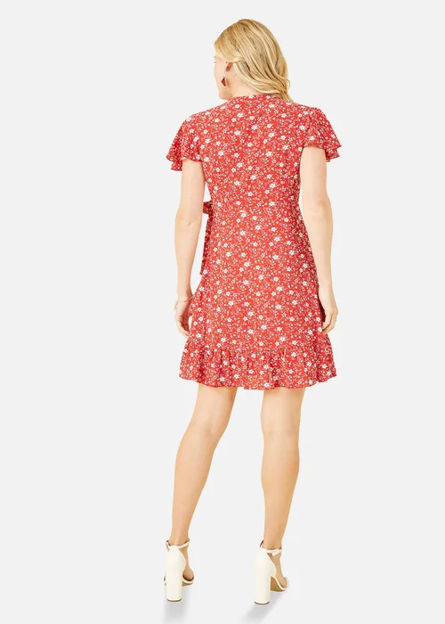 Mela Red Ditsy Floral Wrap Frill Dress - 8 Image 2
