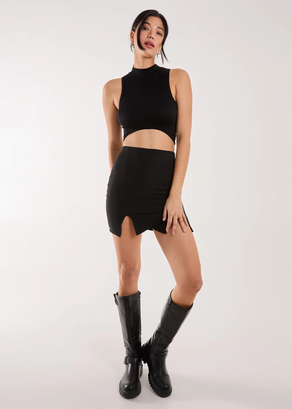 Pink Vanilla Black Bandage Double Split Mini Skirt - M Image 4
