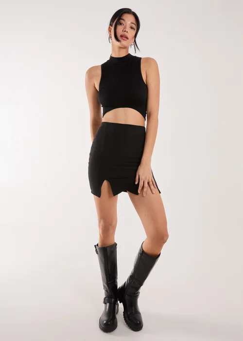 Pink Vanilla Black Bandage Double Split Mini Skirt - M Image 4