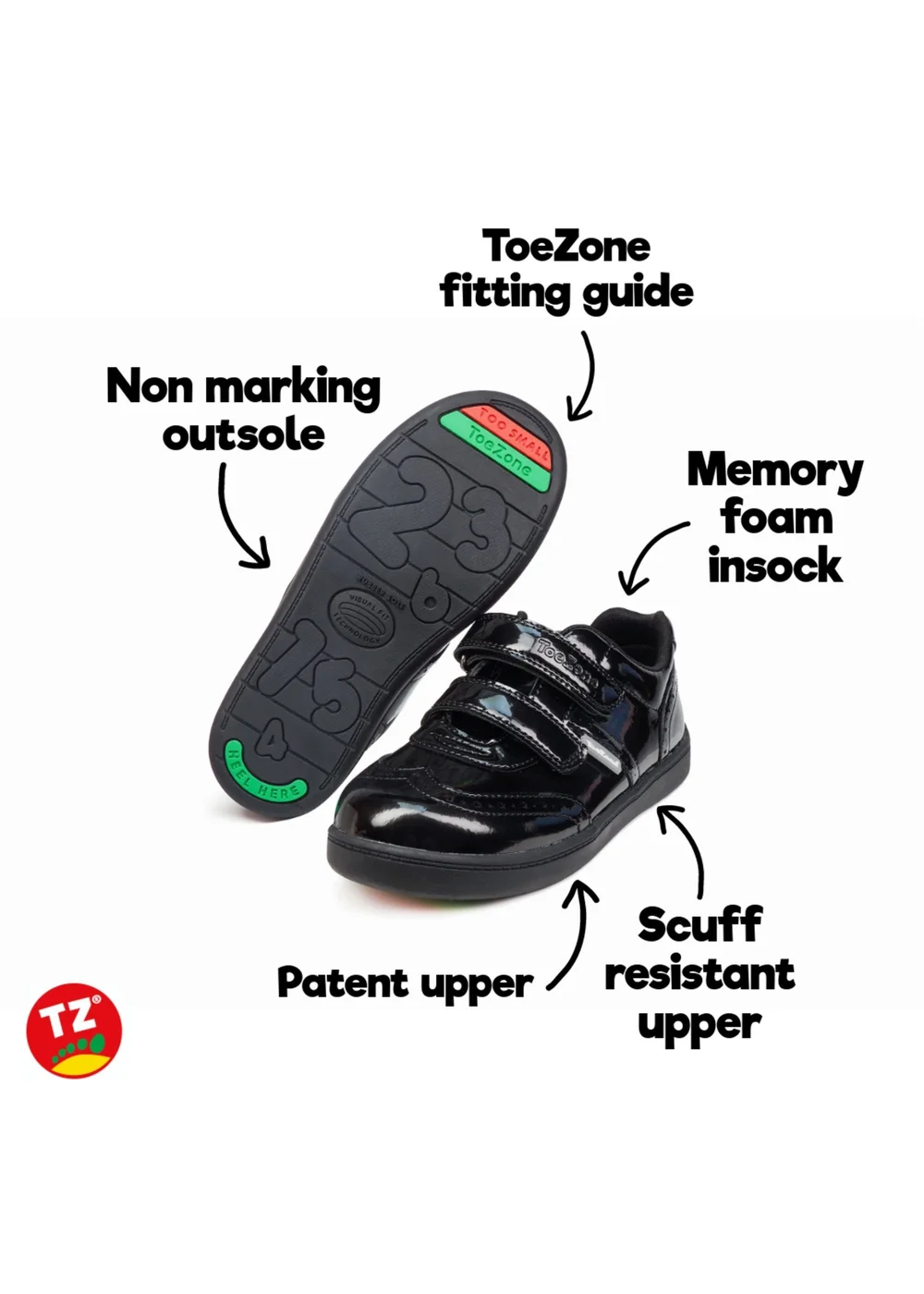 ToeZone Girls Gina Rip Tape Fastening Brogue Shoe (Younger 8- Older 2) - 1 Infants Image 5