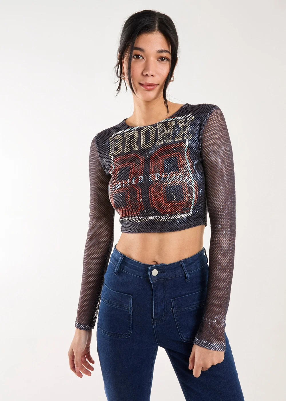 Pink Vanilla Charcoal Mesh Athleisure Long Sleeve Net Top - L Image 1