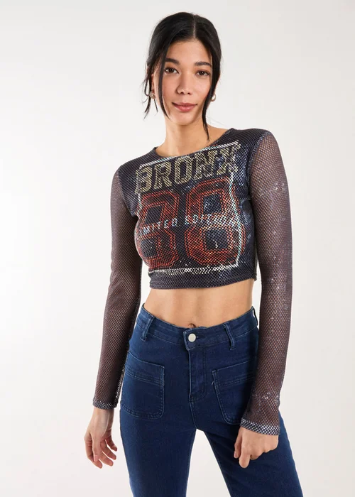 Pink Vanilla Charcoal Mesh Athleisure Long Sleeve Net Top - L Image 1