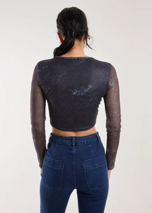 Pink Vanilla Charcoal Mesh Athleisure Long Sleeve Net Top - L Image 2
