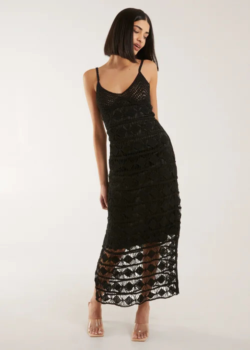 Pink Vanilla Black Crochet Geo Pattern Maxi Dress - S/M Image 4