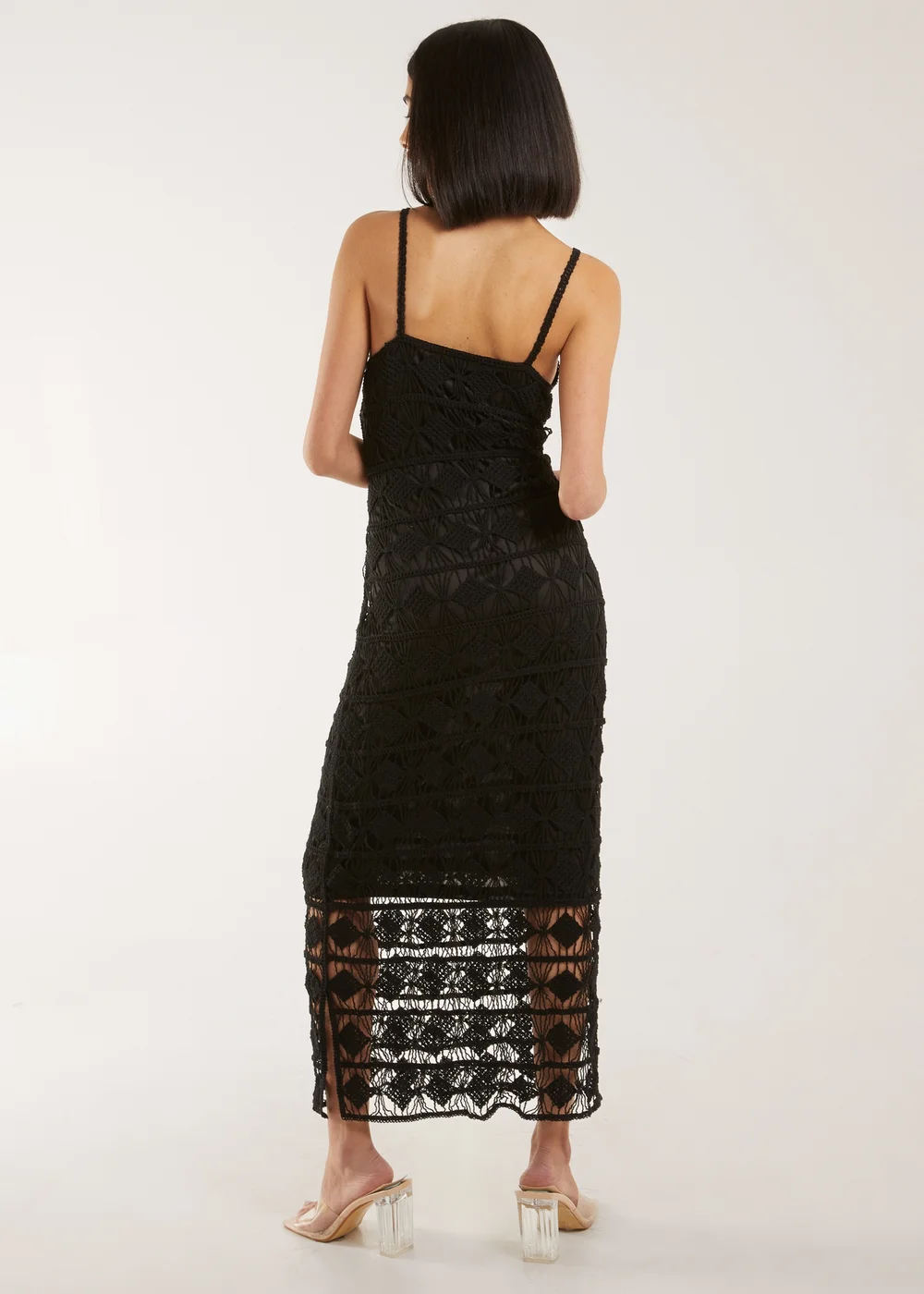 Pink Vanilla Black Crochet Geo Pattern Maxi Dress - S/M Image 2