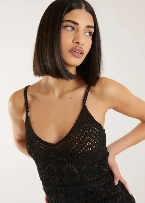 Pink Vanilla Black Crochet Geo Pattern Maxi Dress - S/M Image 3