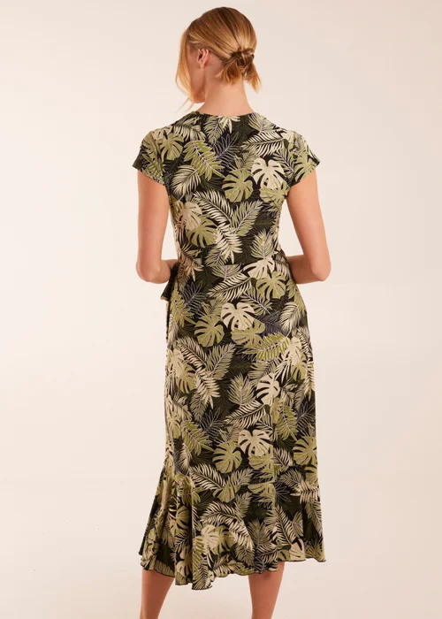 Blue Vanilla Black Tropical Print Wrap Front Midi Dress - S Image 2