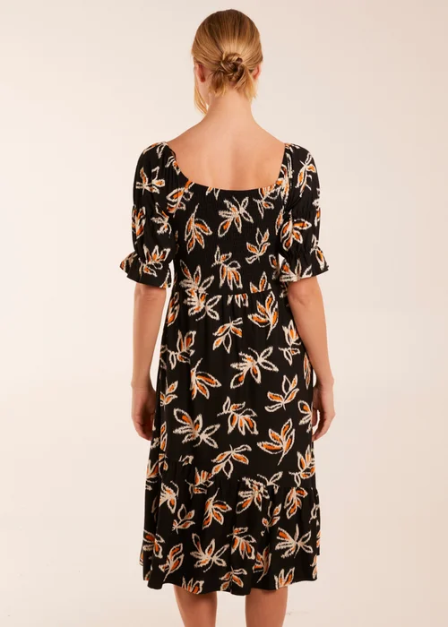 Blue Vanilla Black Tiered Puff Sleeve Abstract Print Shirred Midi Dress - S Image 2