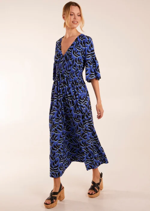 Blue Vanilla Blue Elasticated Neck Shirred Waist Midi Dress - M Image 4