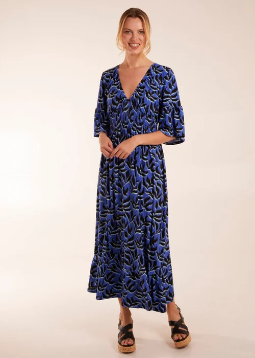 Blue Vanilla Blue Elasticated Neck Shirred Waist Midi Dress - M Image 1