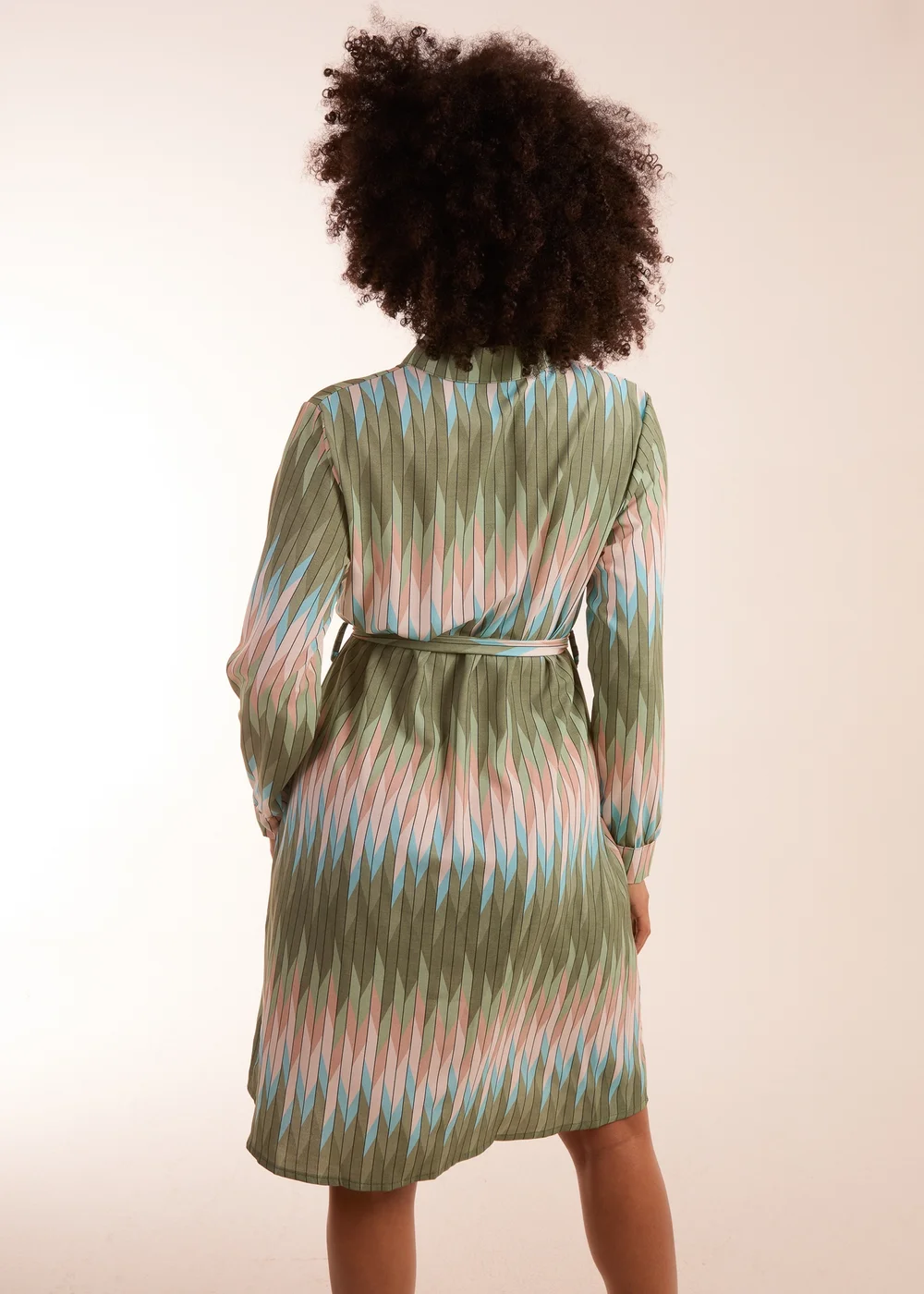 Blue Vanilla Khaki Zig Zag Print Shirt Dress - S Image 2
