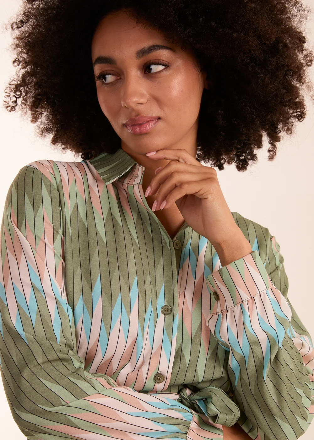 Blue Vanilla Khaki Zig Zag Print Shirt Dress - S Image 3