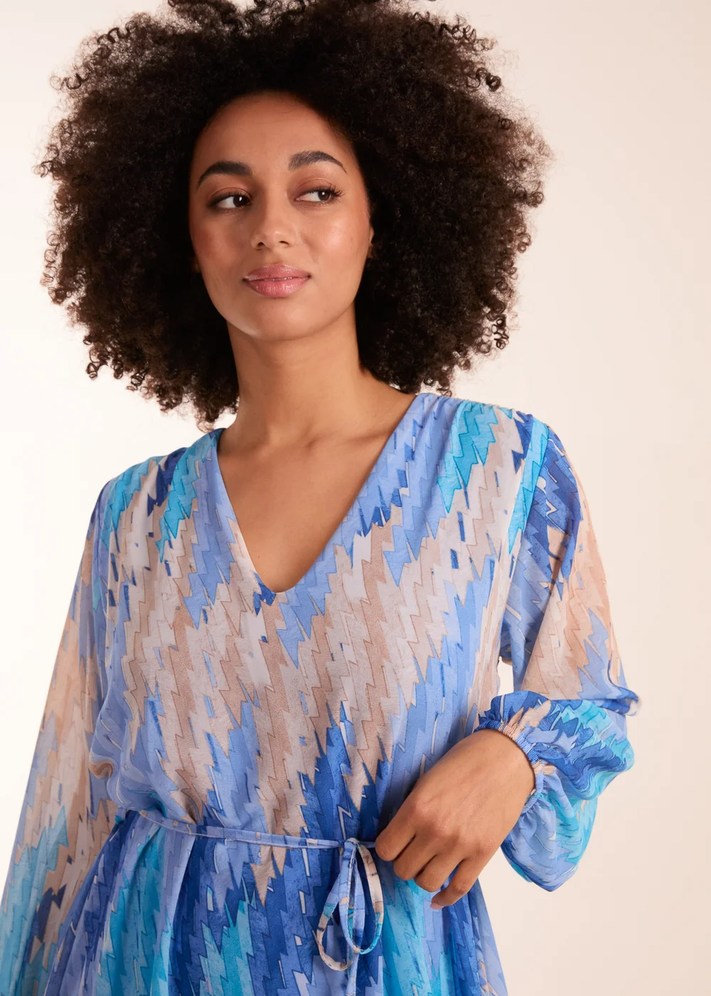 Blue Vanilla Blue Zig Zag Printed Belted Dress - S/M Image 3