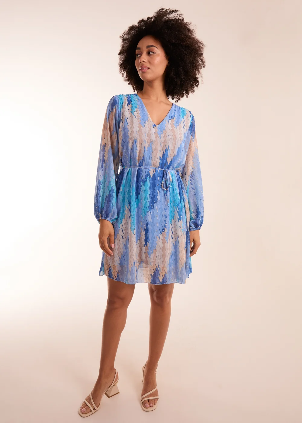 Blue Vanilla Blue Zig Zag Printed Belted Dress - S/M Image 4