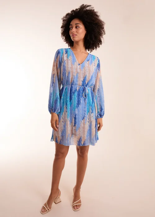 Blue Vanilla Blue Zig Zag Printed Belted Dress - S/M Image 4