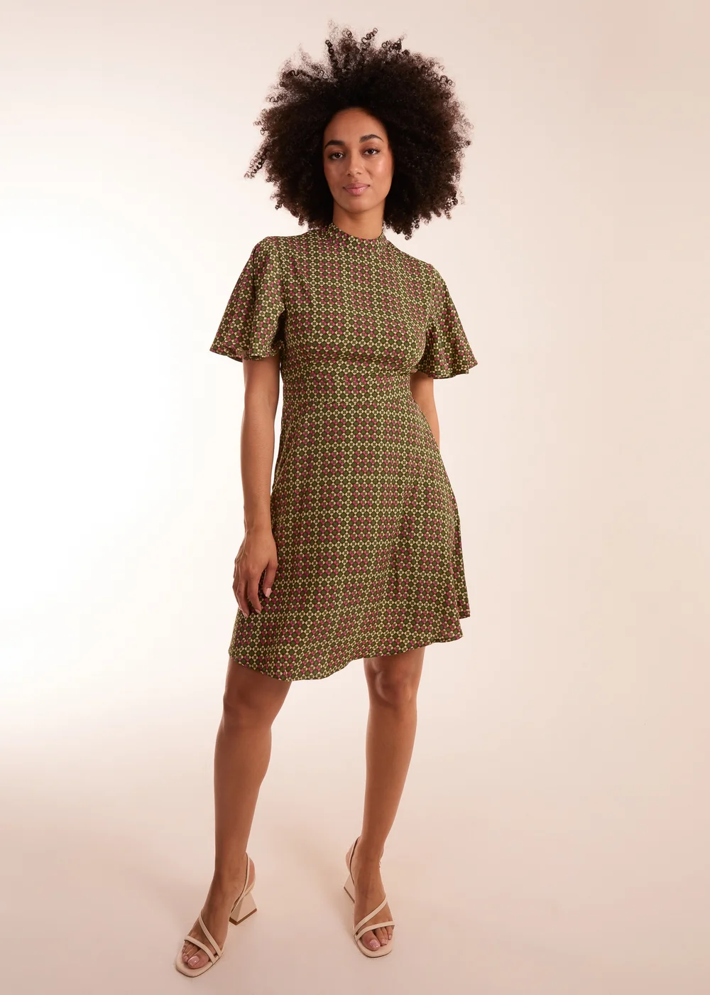 Blue Vanilla Green Geometric Print Angel Sleeve Dress - 8 Image 4