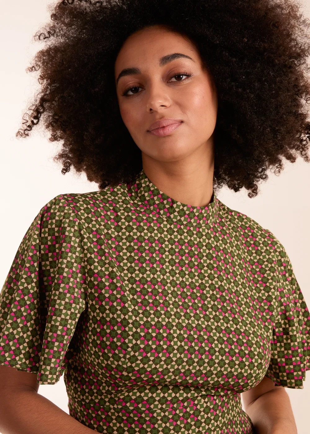 Blue Vanilla Green Geometric Print Angel Sleeve Dress - 8 Image 3