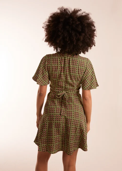 Blue Vanilla Green Geometric Print Angel Sleeve Dress - 8 Image 2