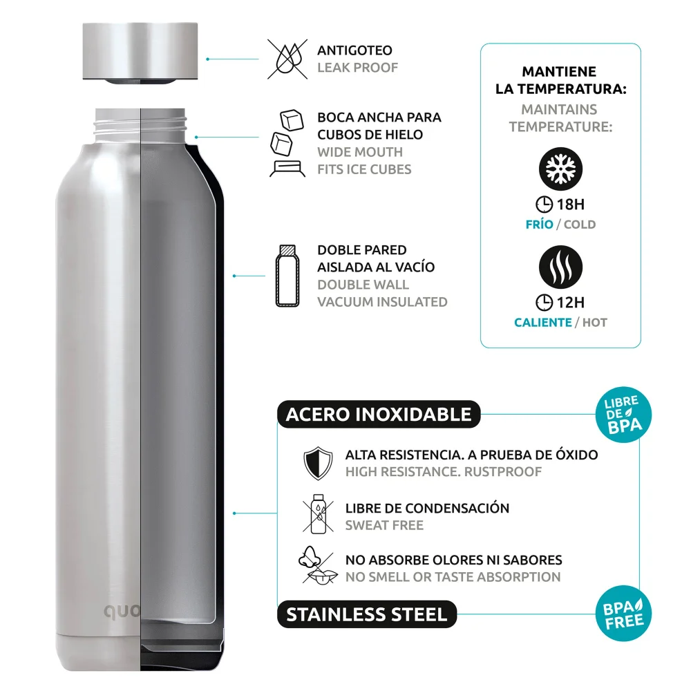 Quokka Thermal Jet Black Stainless Steel Bottle (510 ml) - One Size Image 3