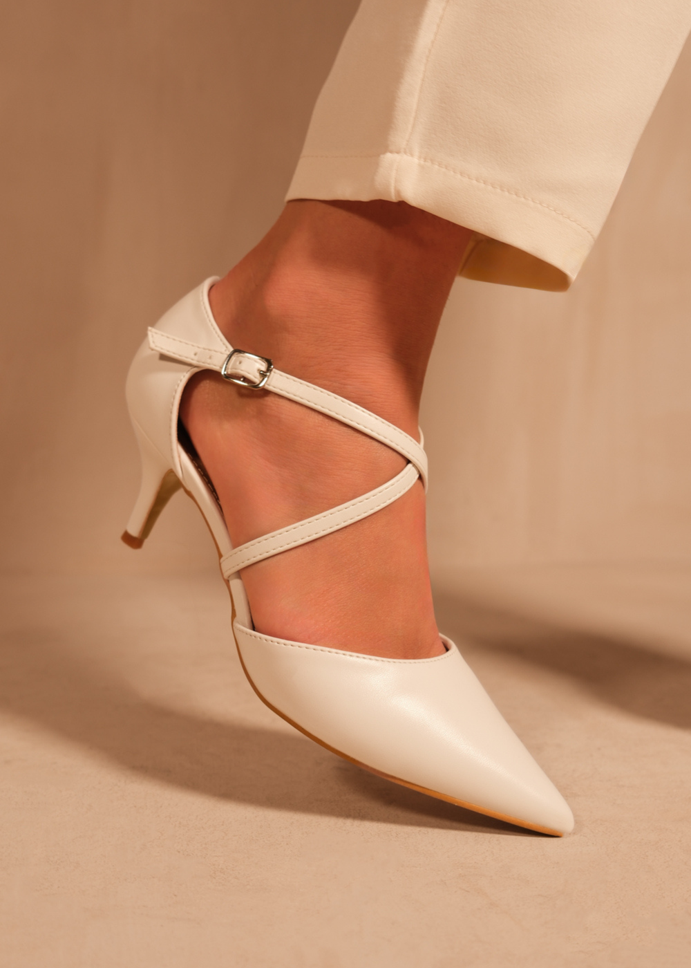 Where's That From White Pu Kennedi Low Kitten Heels - 3 Image 2