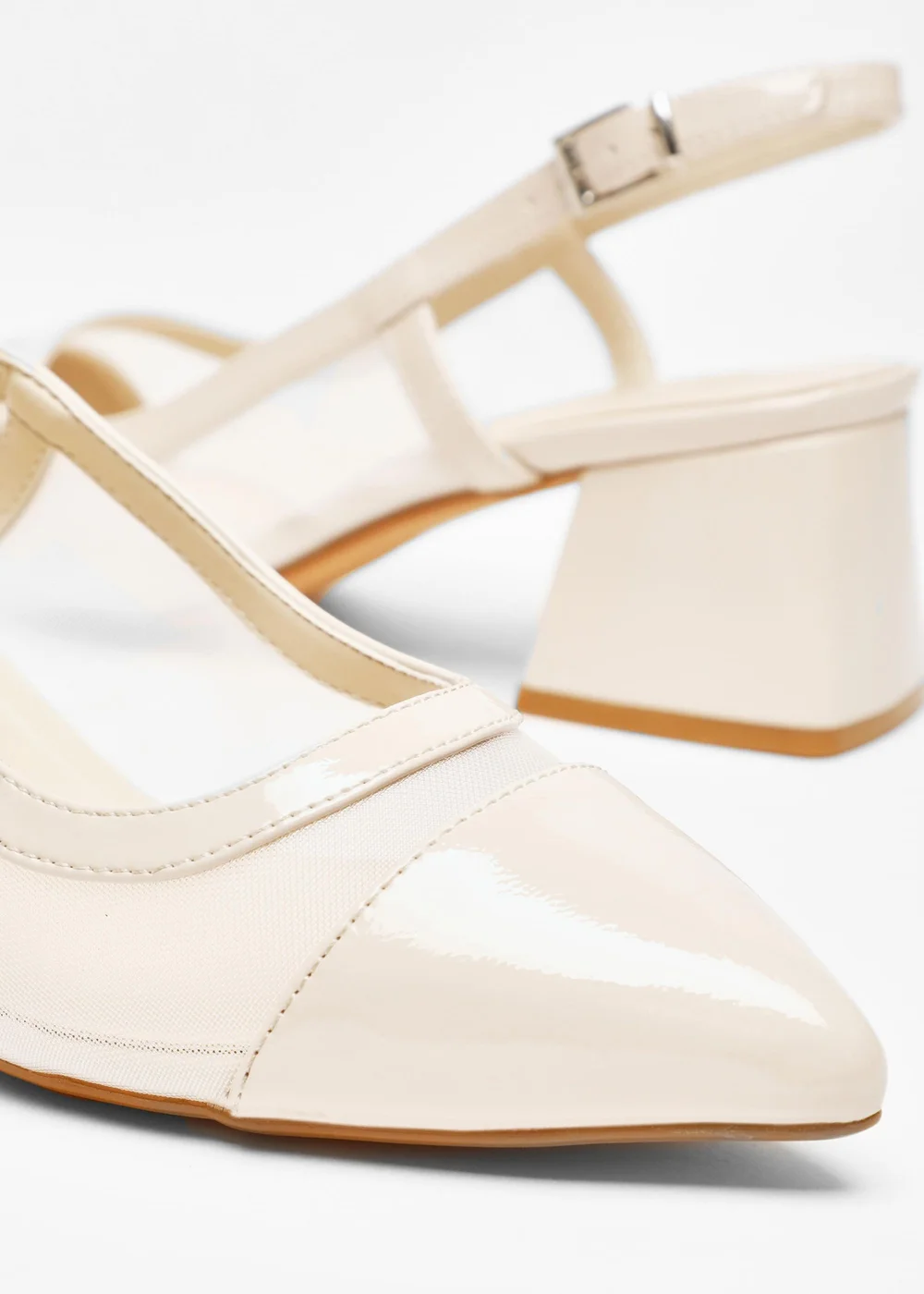 Quiz Natural Faux Leather Mesh Low Block Heels - 3 Image 4