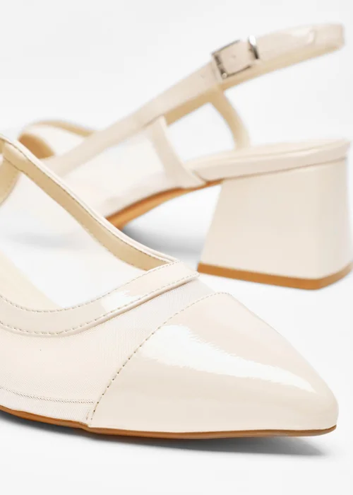 Quiz Natural Faux Leather Mesh Low Block Heels - 3 Image 4