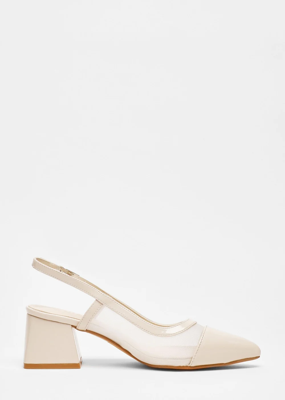 Quiz Natural Faux Leather Mesh Low Block Heels - 3 Image 5