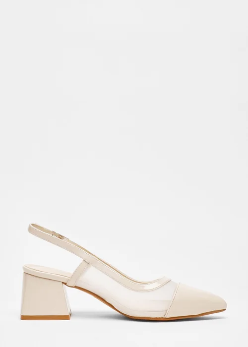 Quiz Natural Faux Leather Mesh Low Block Heels - 3 Image 5