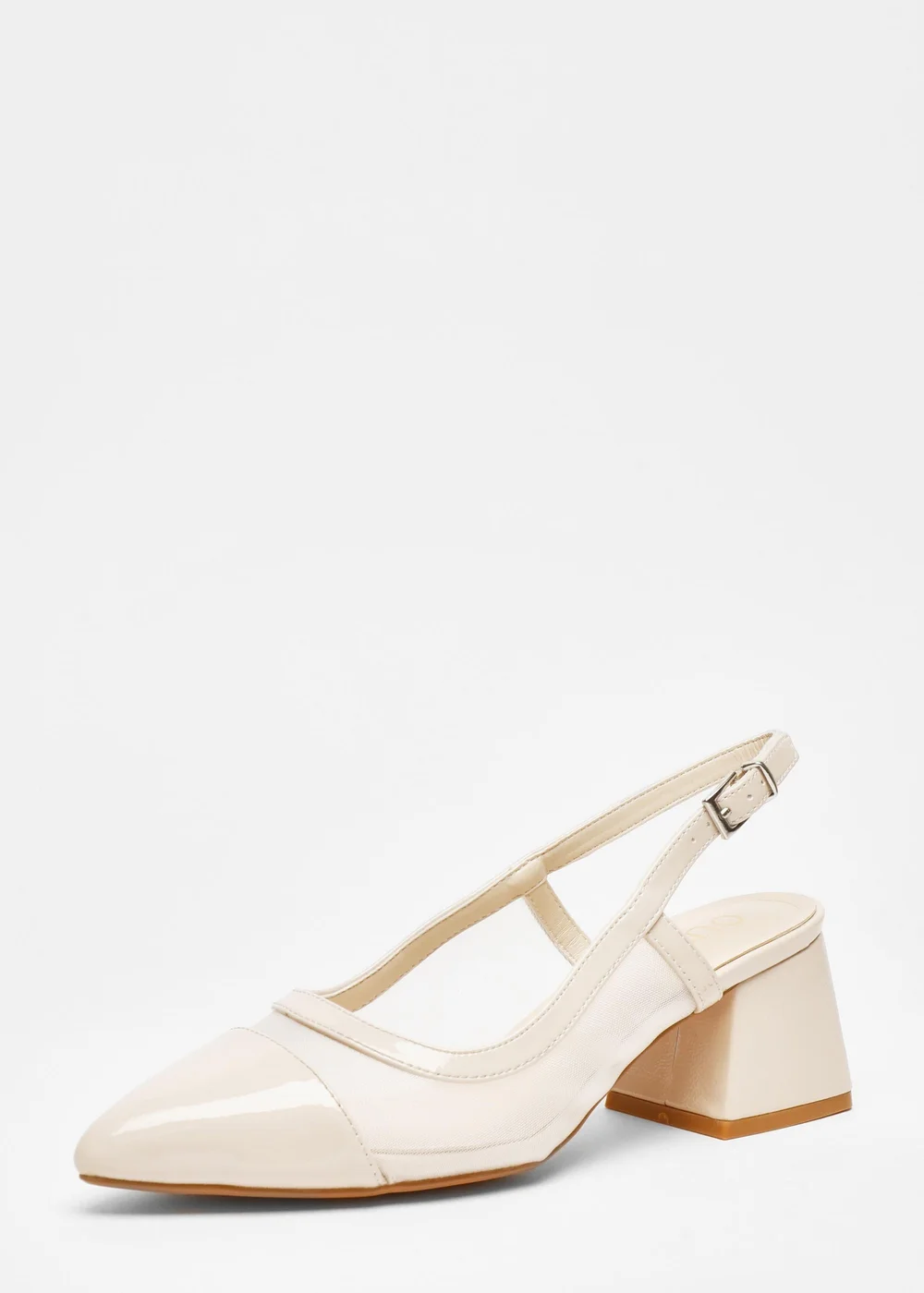 Quiz Natural Faux Leather Mesh Low Block Heels - 3 Image 1