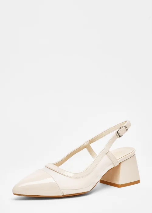 Quiz Natural Faux Leather Mesh Low Block Heels - 3 Image 1