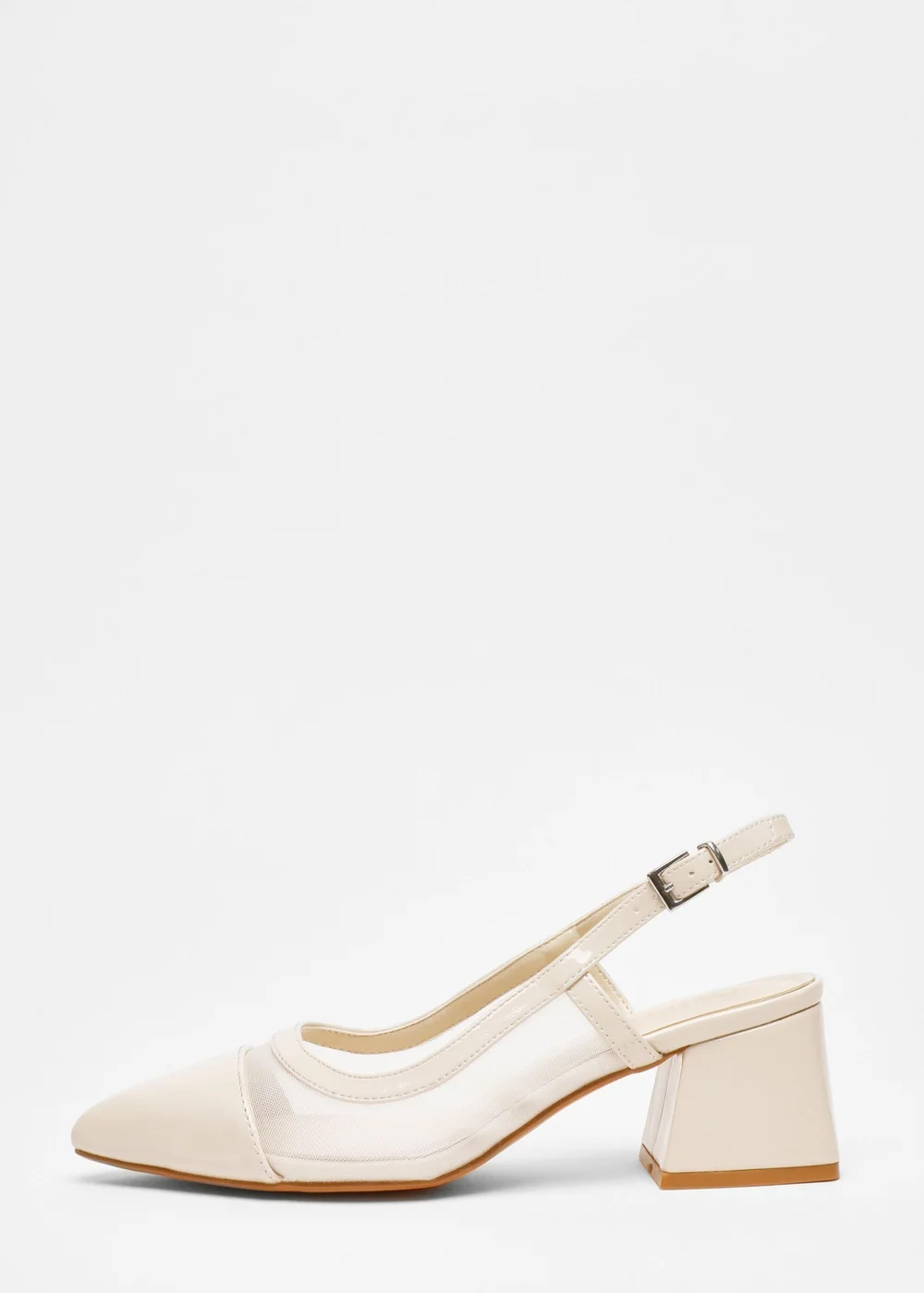 Quiz Natural Faux Leather Mesh Low Block Heels - 3 Image 3