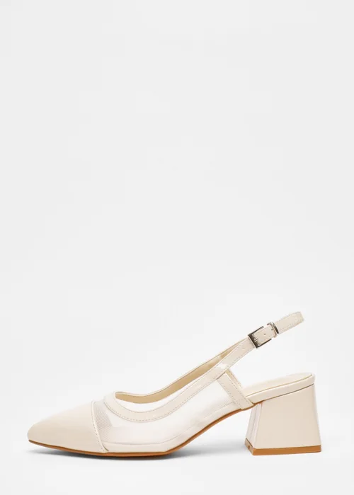 Quiz Natural Faux Leather Mesh Low Block Heels - 3 Image 3
